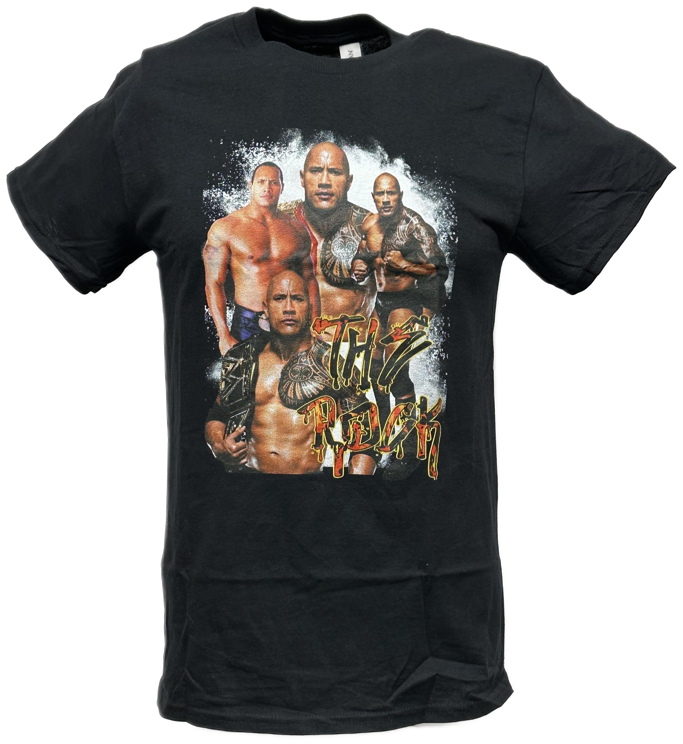 Dwayne The Rock Johnson Four Poses Black WWE T shirt Extreme Wrestling Shirts