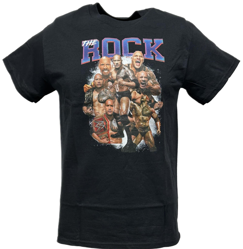 Load image into Gallery viewer, Dwayne The Rock Johnson Seven Pose Flex Black WWE T-shirt by WWE | Extreme Wrestling Shirts