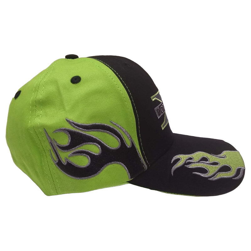 Load image into Gallery viewer, DX Flames Green and Black Baseball Hat by EWS | Extreme Wrestling Shirts