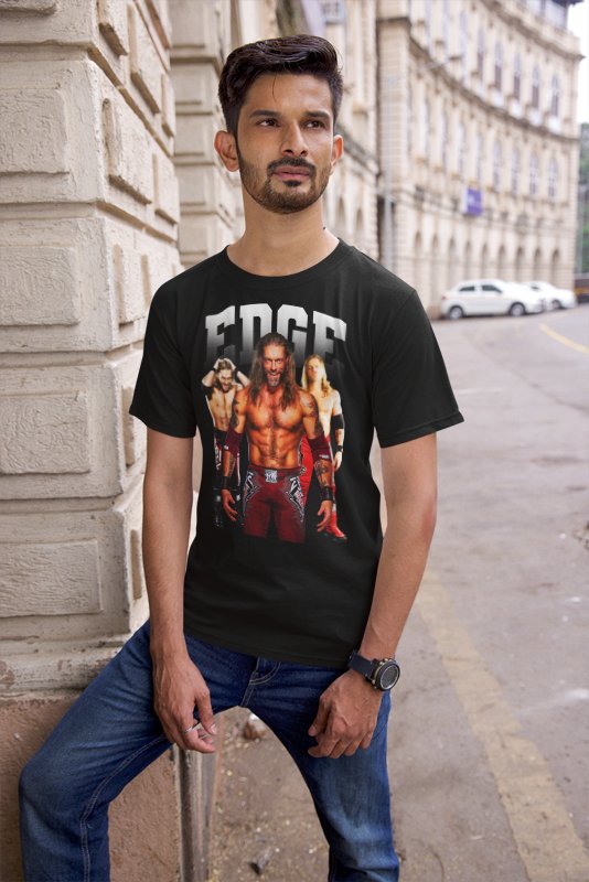 Load image into Gallery viewer, Edge Three Pose Mens Black T-shirt by EWS | Extreme Wrestling Shirts