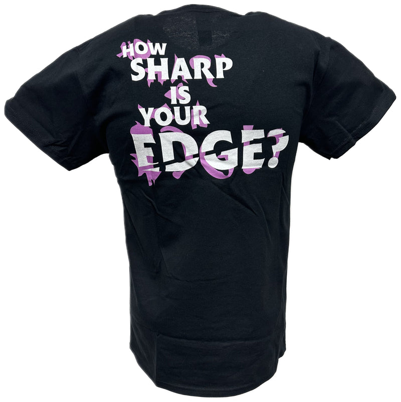 Load image into Gallery viewer, Edge WWF How Sharp Is Your Edge Mens Black T-shirt by EWS | Extreme Wrestling Shirts