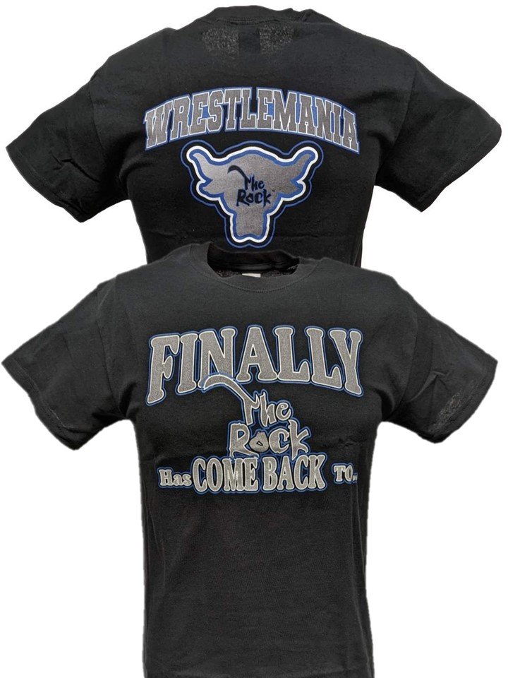 Load image into Gallery viewer, Finally The Rock Has Come Back to Wrestlemania Mens Black T-shirt by WWE | Extreme Wrestling Shirts