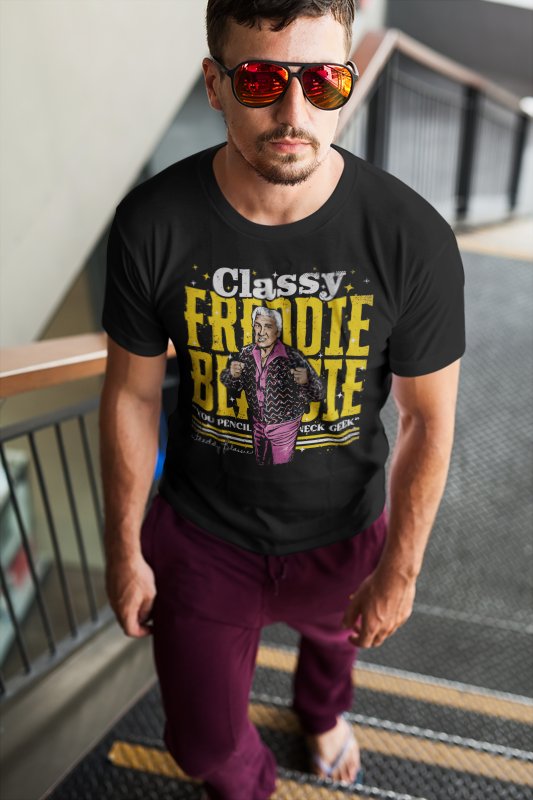 Load image into Gallery viewer, Freddie Blassie Pencil Neck Geek Black T-shirt by EWS | Extreme Wrestling Shirts