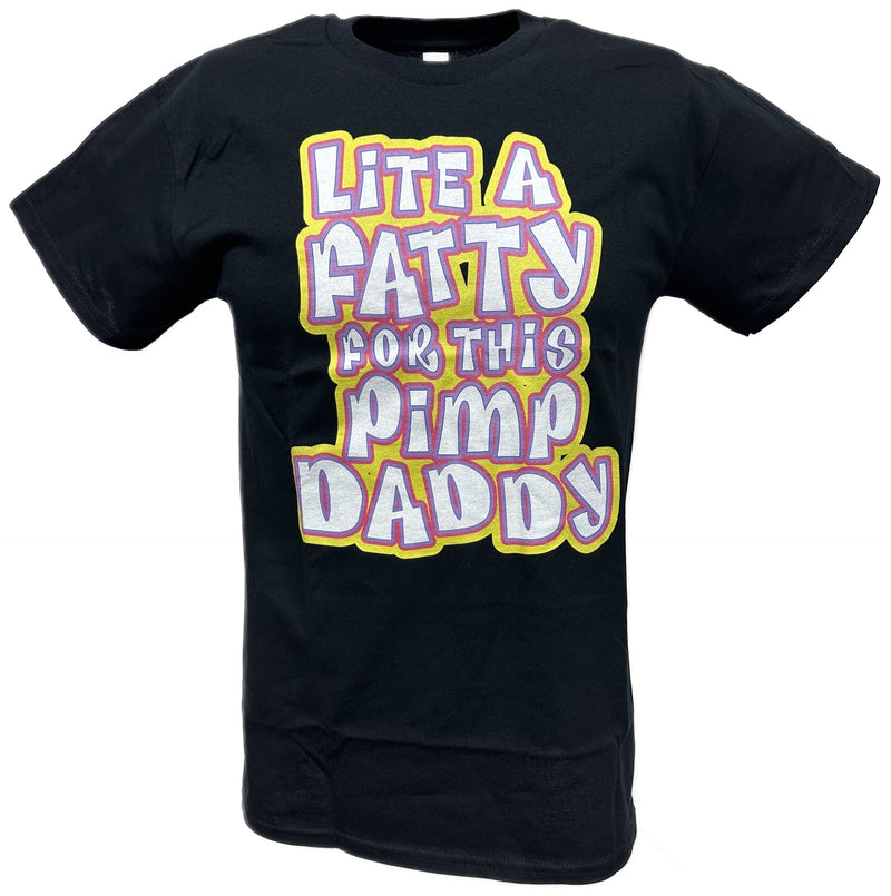 Load image into Gallery viewer, Godfather Lite a Fatty for this Pimp Daddy Mens Black WWF T-shirt by WWE | Extreme Wrestling Shirts