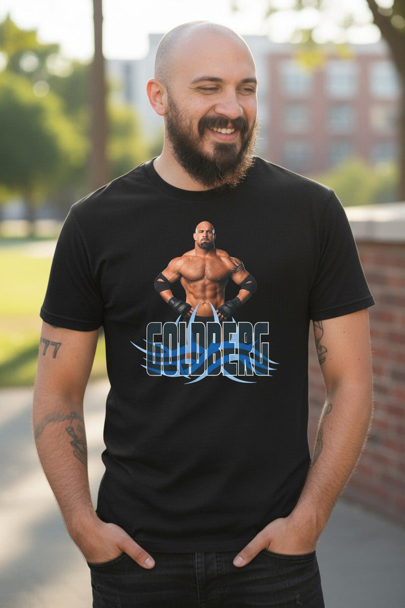 Load image into Gallery viewer, Goldberg Pose Black T-shirt by EWS | Extreme Wrestling Shirts