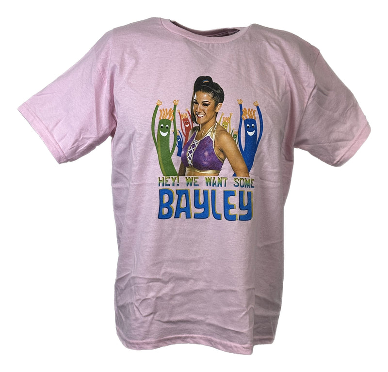 Load image into Gallery viewer, Hey! We Want Some Bayley Superstar Youth Kids Light Pink T-shirt by WWE | Extreme Wrestling Shirts