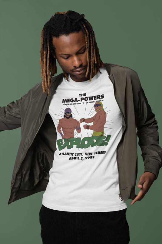 Hulk Hogan Macho Man Randy Savage Mega Powers Wrestlemania 5 Mens T-shirt Sports Mem, Cards & Fan Shop > Fan Apparel & Souvenirs > Wrestling by Official WWE Authentic | Extreme Wrestling Shirts