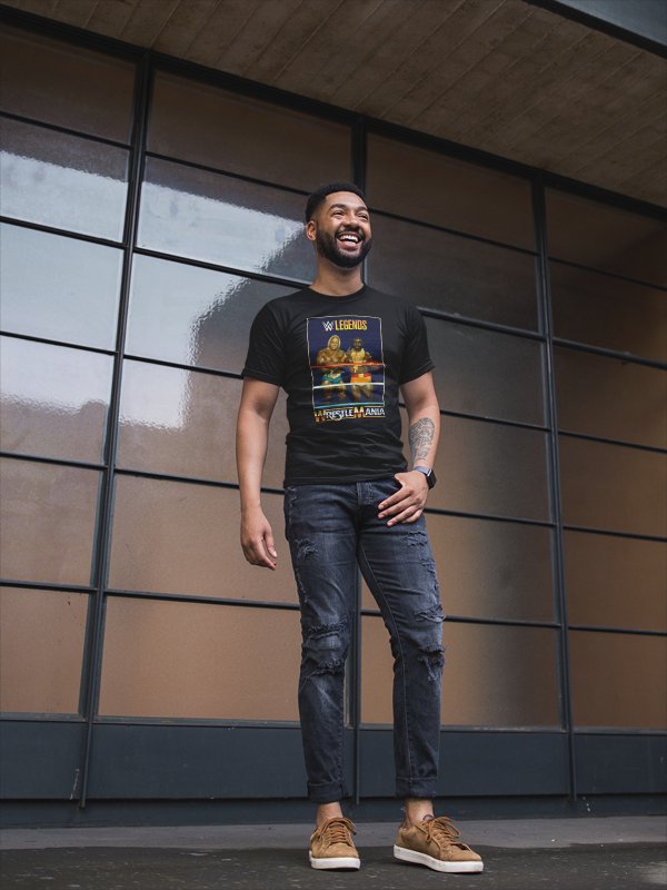 Load image into Gallery viewer, Hulk Hogan Mr T Legends Wrestlemania One Black T-shirt by EWS | Extreme Wrestling Shirts