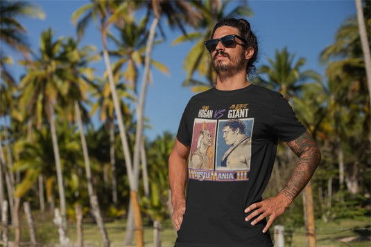 Hulk Hogan Vs Andre The Giant WrestleMania III Black T-shirt by EWS | Extreme Wrestling Shirts