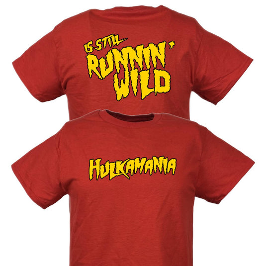 Hulkamania Still Runnin Wild Hulk Hogan Red T-shirt by EWS | Extreme Wrestling Shirts