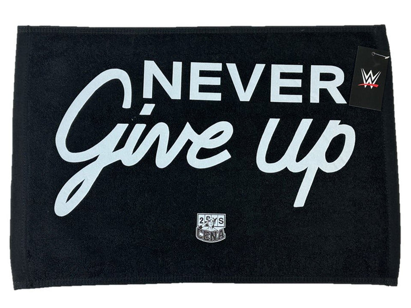 Load image into Gallery viewer, John Cena 12"x18" Never Give Up Fan Rally Towel Black-White by EWS | Extreme Wrestling Shirts