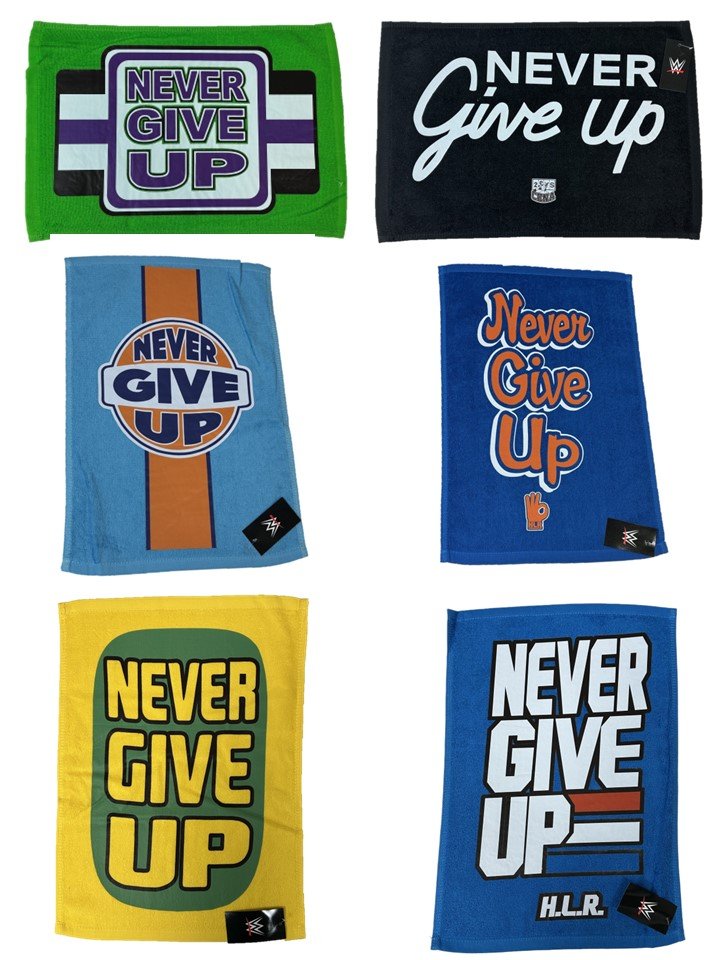 Load image into Gallery viewer, John Cena 12"x18" Never Give Up Fan Rally Towel by EWS | Extreme Wrestling Shirts