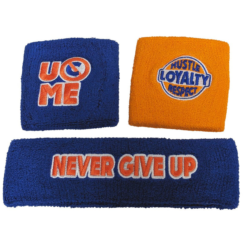 Load image into Gallery viewer, John Cena Blue Orange Never Give Up 20 Years Headband Wristband Set by WWE | Extreme Wrestling Shirts