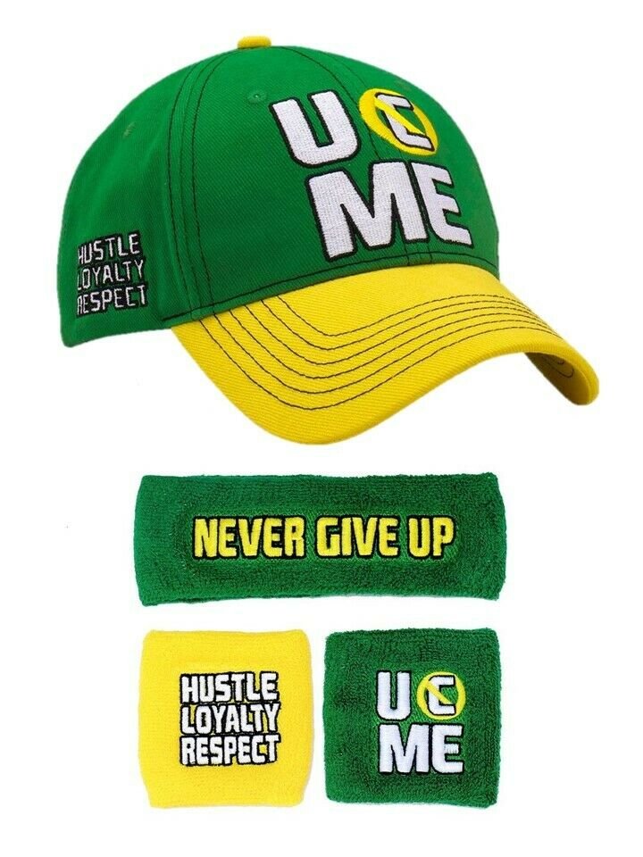 Load image into Gallery viewer, John Cena Green Yellow Earn The Day Baseball Hat Headband Wristband Set Sports Mem, Cards & Fan Shop > Fan Apparel & Souvenirs > Wrestling by WWE | Extreme Wrestling Shirts