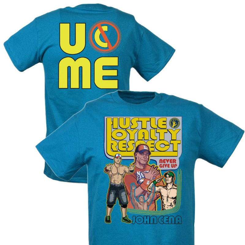 Load image into Gallery viewer, John Cena Hustle Loyalty Respect Blue Throwback Mens T-shirt by EWS | Extreme Wrestling Shirts