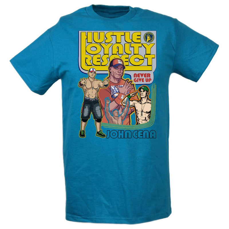 Load image into Gallery viewer, John Cena Hustle Loyalty Respect Blue Throwback Mens T-shirt by EWS | Extreme Wrestling Shirts