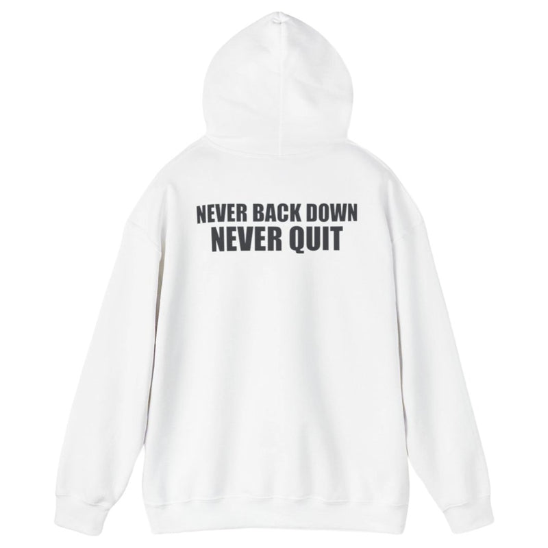 Load image into Gallery viewer, John Cena Never Back Down Never Quit White Pullover Hoody Sweatshirt by EWS | Extreme Wrestling Shirts