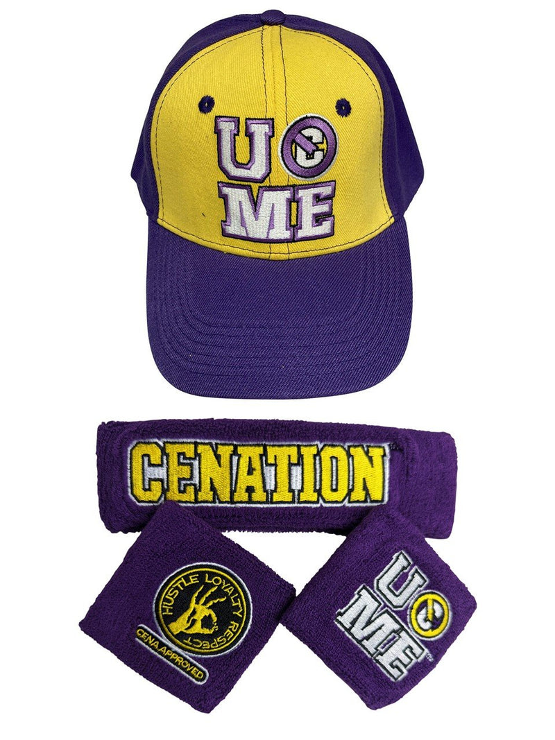 Load image into Gallery viewer, John Cena Purple Cenation U Can't See Me Baseball Hat Headband Wristband Set by WWE | Extreme Wrestling Shirts