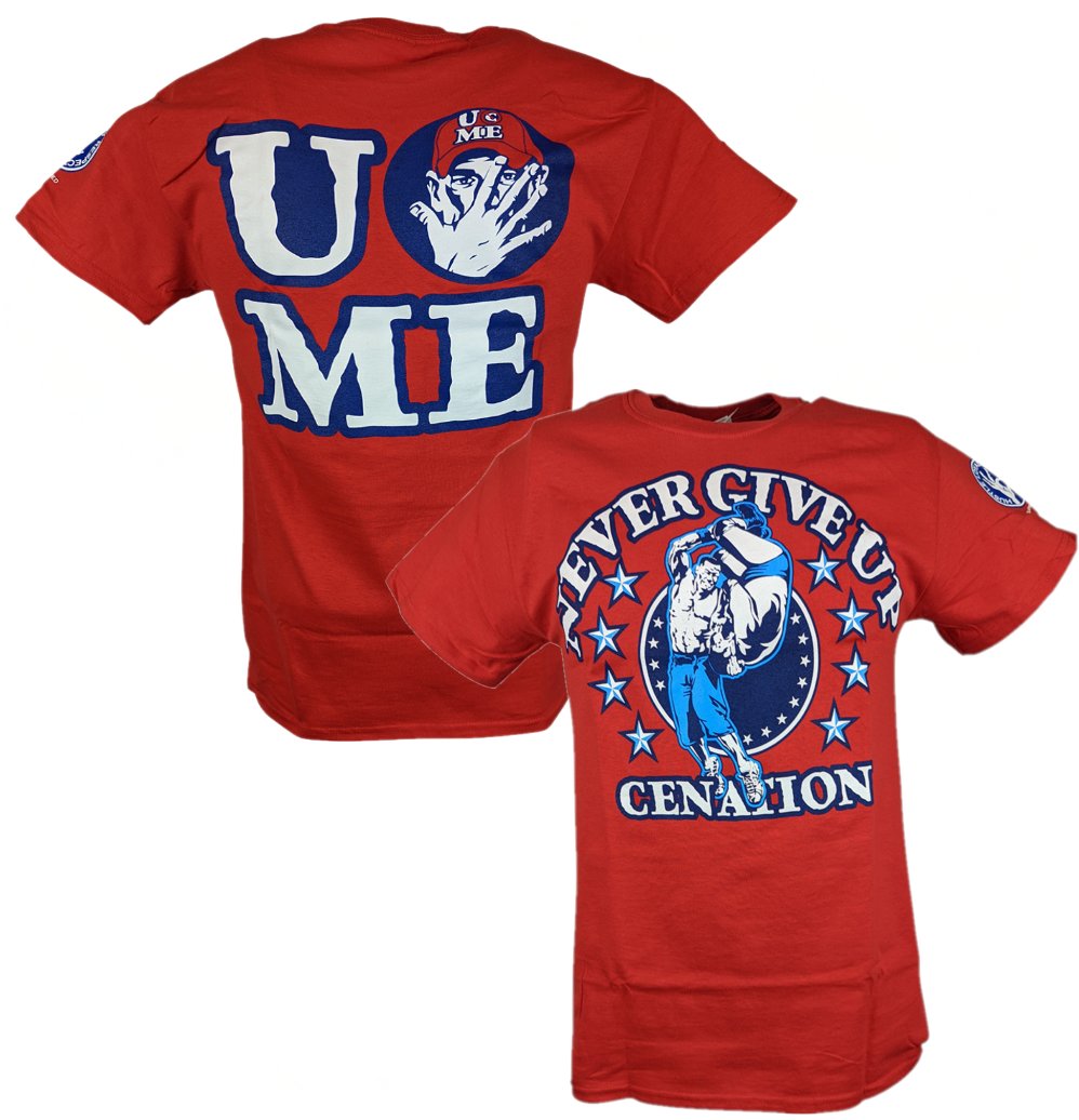 John Cena Red Persevere Never Give Up Mens T-shirt (XXL)