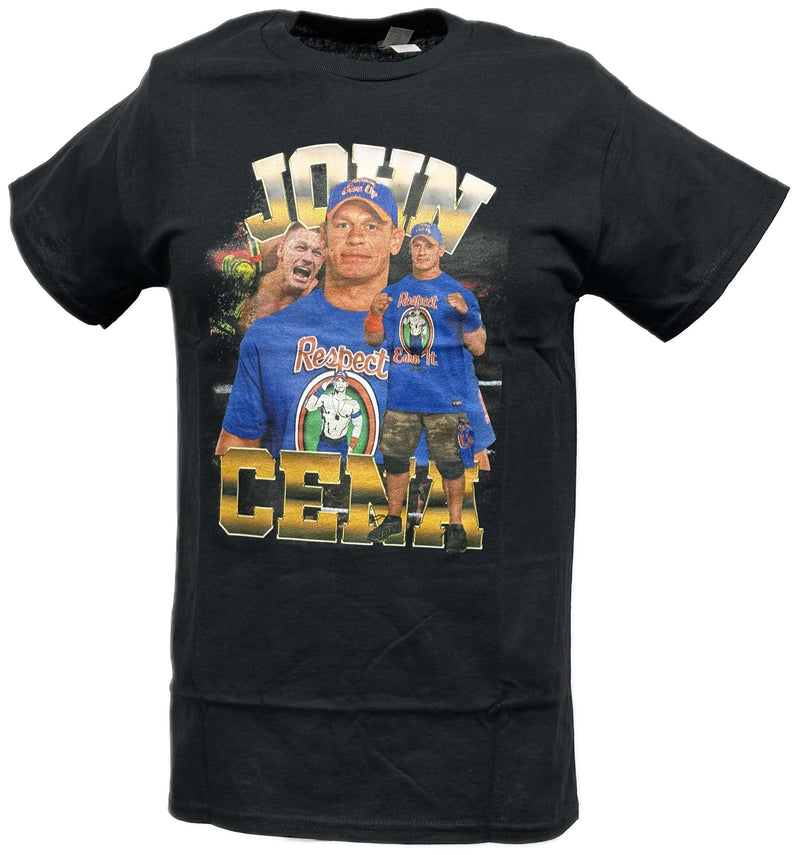 Load image into Gallery viewer, John Cena Respect Earn It Collage Mens Black T-shirt by WWE | Extreme Wrestling Shirts