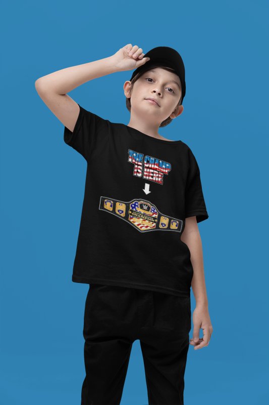 Load image into Gallery viewer, John Cena United States Champ Is Here Kids Boys Youth USA Black T-shirt by EWS | Extreme Wrestling Shirts