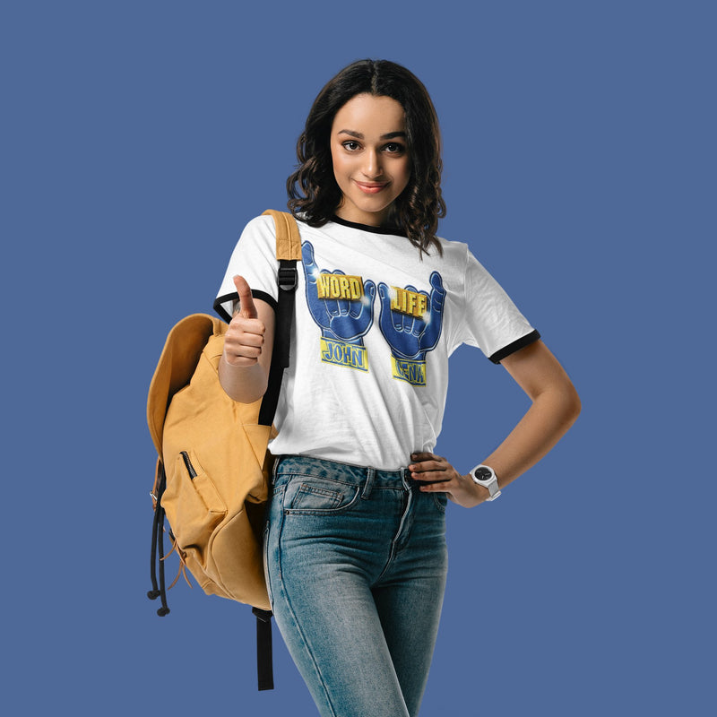 Load image into Gallery viewer, John Cena Word Life White Ringer T-shirt by EWS | Extreme Wrestling Shirts