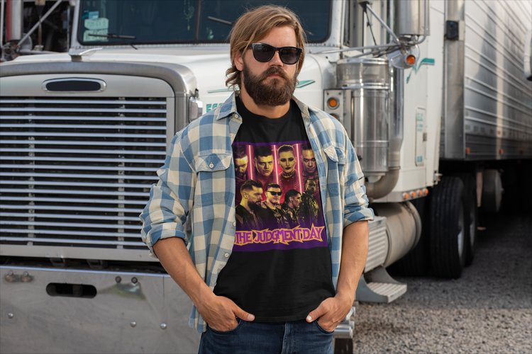 Load image into Gallery viewer, Judgment Day Whole Gang Finn Balor, Rhea Ripley, Damion Priest, "Dirty" Dominik Mysterio Black T-shirt by EWS | Extreme Wrestling Shirts