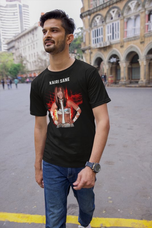 Load image into Gallery viewer, Kairi Sane Red Fire Black T-shirt by EWS | Extreme Wrestling Shirts