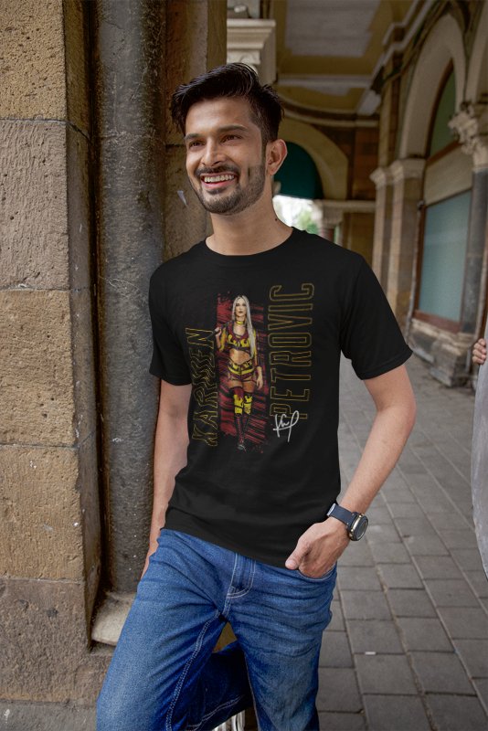 Load image into Gallery viewer, Karmen Petrovic Vertical Black T-shirt by EWS | Extreme Wrestling Shirts