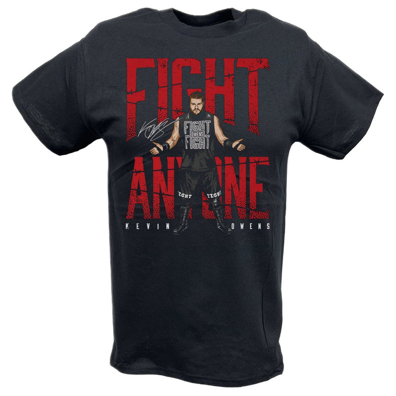 Load image into Gallery viewer, Kevin Owens Fight Anyone Black T-shirt by EWS | Extreme Wrestling Shirts