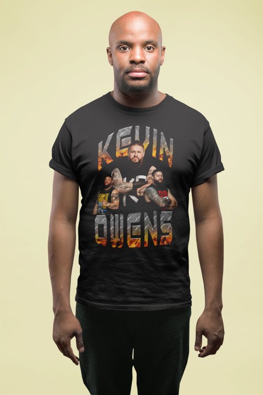 Load image into Gallery viewer, Kevin Owens Not Messing Around Mens Black T-shirt by EWS | Extreme Wrestling Shirts