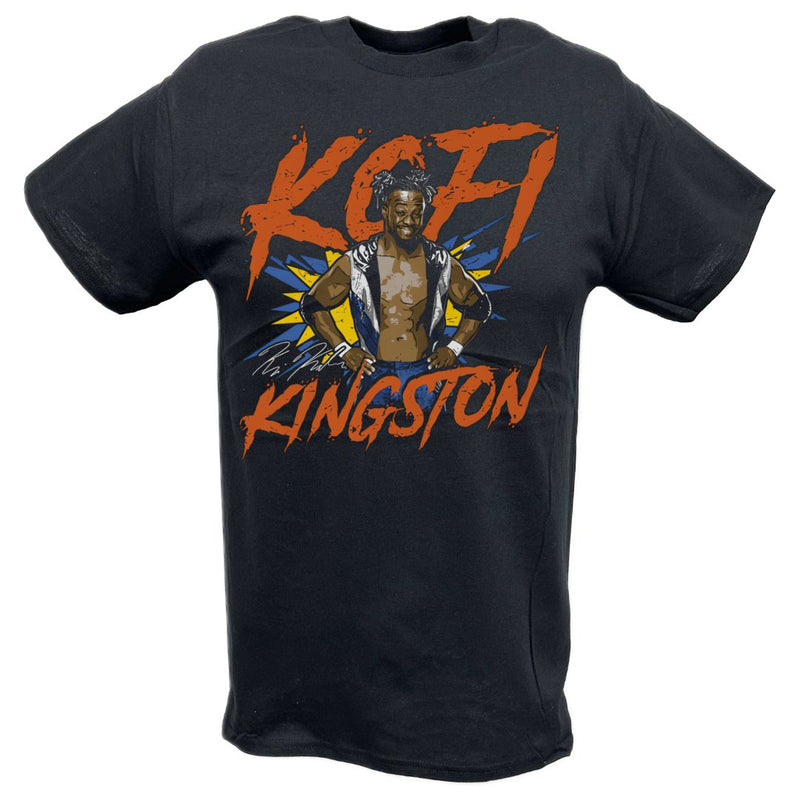 Load image into Gallery viewer, Kofi Kingston Pose Black T-shirt by EWS | Extreme Wrestling Shirts