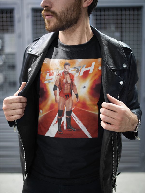 Load image into Gallery viewer, LA Knight Orange Logo Poster Print T-shirt by EWS | Extreme Wrestling Shirts