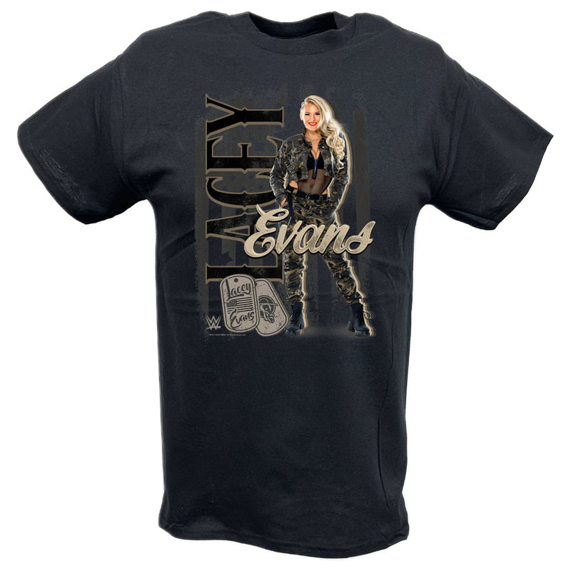 Load image into Gallery viewer, Lacey Evans Military Dog Tags Black T-shirt by EWS | Extreme Wrestling Shirts