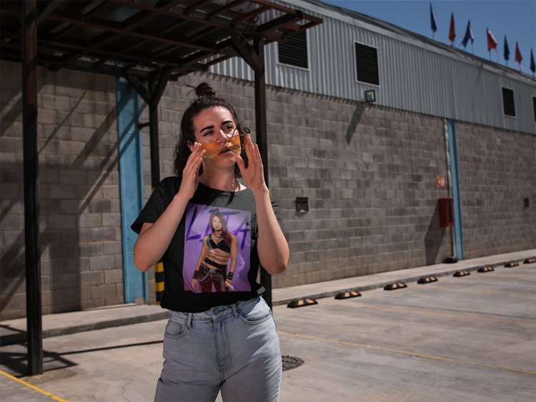 Load image into Gallery viewer, Lita Purple Pose Black T-shirt by EWS | Extreme Wrestling Shirts