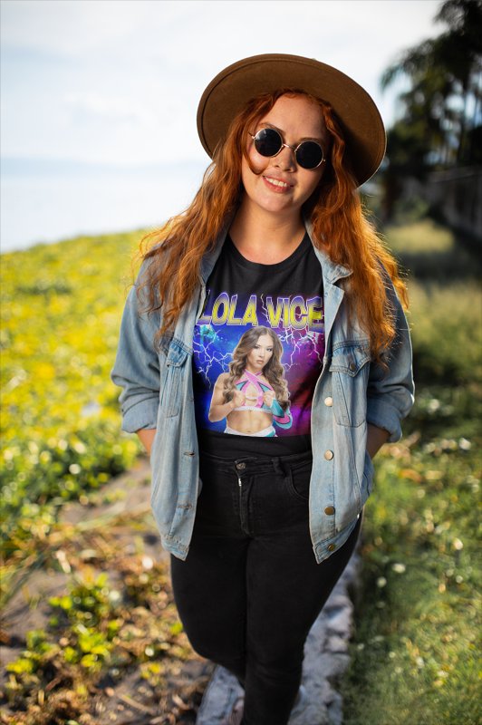 Load image into Gallery viewer, Lola Vice Highlight Black T-shirt by EWS | Extreme Wrestling Shirts