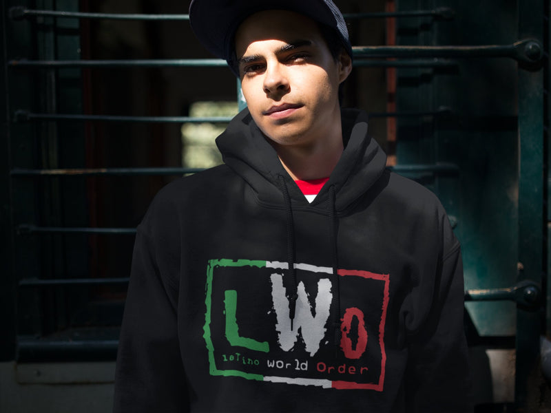 Load image into Gallery viewer, LWO Latino World Order WCW Black Pullover Hooded Sweatshirt by EWS | Extreme Wrestling Shirts