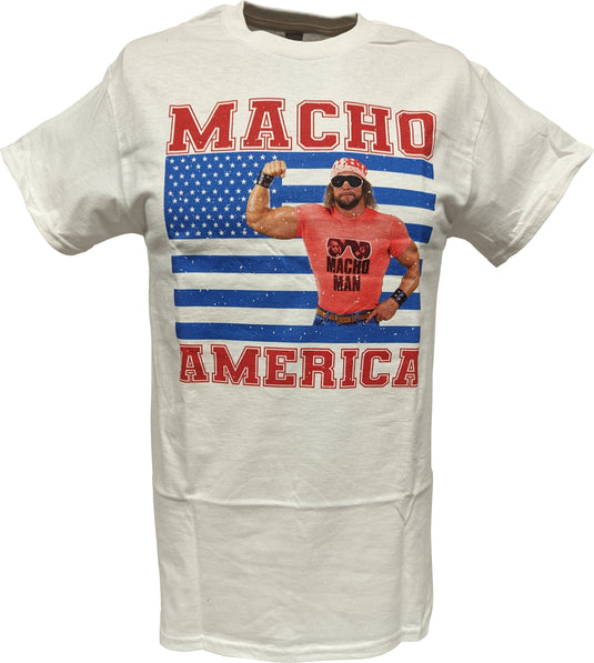 Macho Man Randy Savage America USA Flag Mens White T-shirt Sports Mem, Cards & Fan Shop > Fan Apparel & Souvenirs > Wrestling by EWS | Extreme Wrestling Shirts