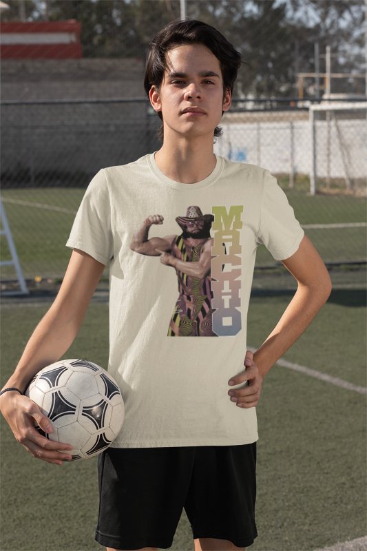 Load image into Gallery viewer, Macho Man Randy Savage Bicep Flex Tan T-shirt Sports Mem, Cards & Fan Shop > Fan Apparel & Souvenirs > Wrestling by Extreme Wrestling Shirts | Extreme Wrestling Shirts