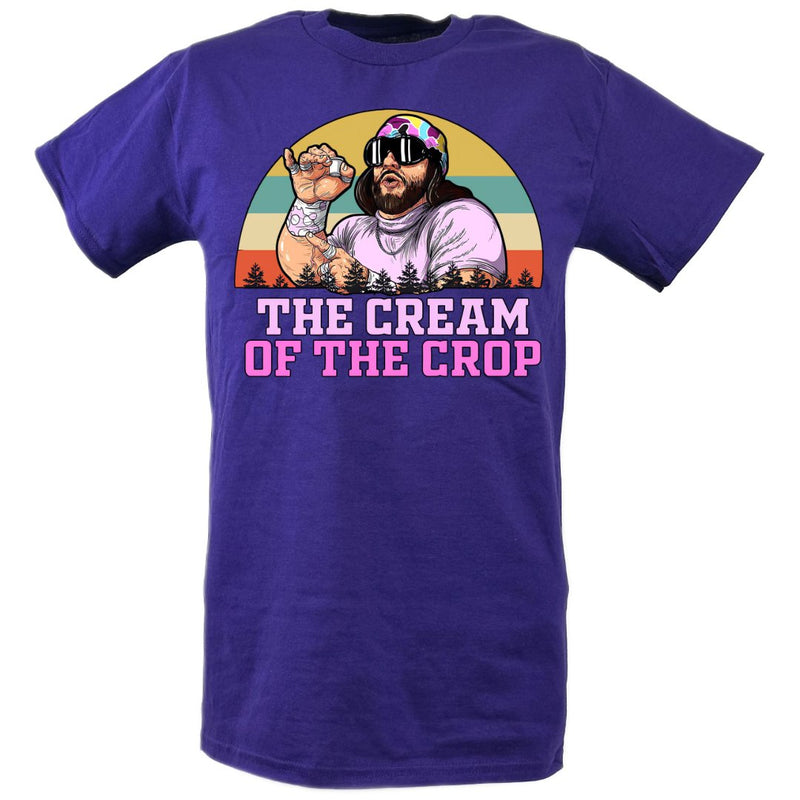 Load image into Gallery viewer, Macho Man Randy Savage Purple Logo Cream Crop T-shirt by EWS | Extreme Wrestling Shirts