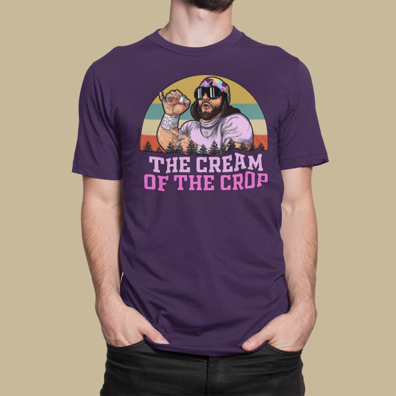 Load image into Gallery viewer, Macho Man Randy Savage Purple Logo Cream Crop T-shirt by EWS | Extreme Wrestling Shirts