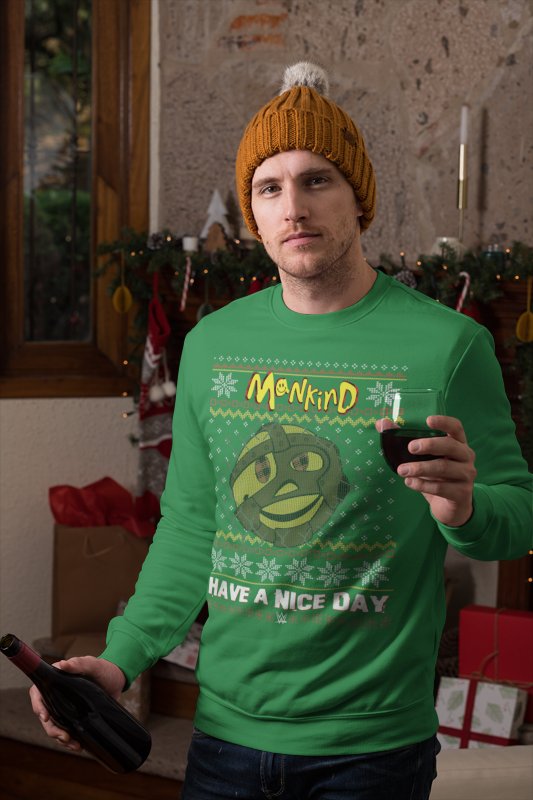 Load image into Gallery viewer, Mankind Have a Nice Day Green Christmas Sweater Sweatshirt by EWS | Extreme Wrestling Shirts