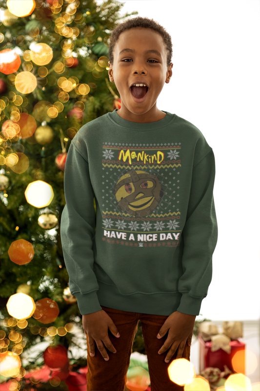 Load image into Gallery viewer, Mankind Have a Nice Day Green Kids Youth Christmas Sweater Sweatshirt by EWS | Extreme Wrestling Shirts