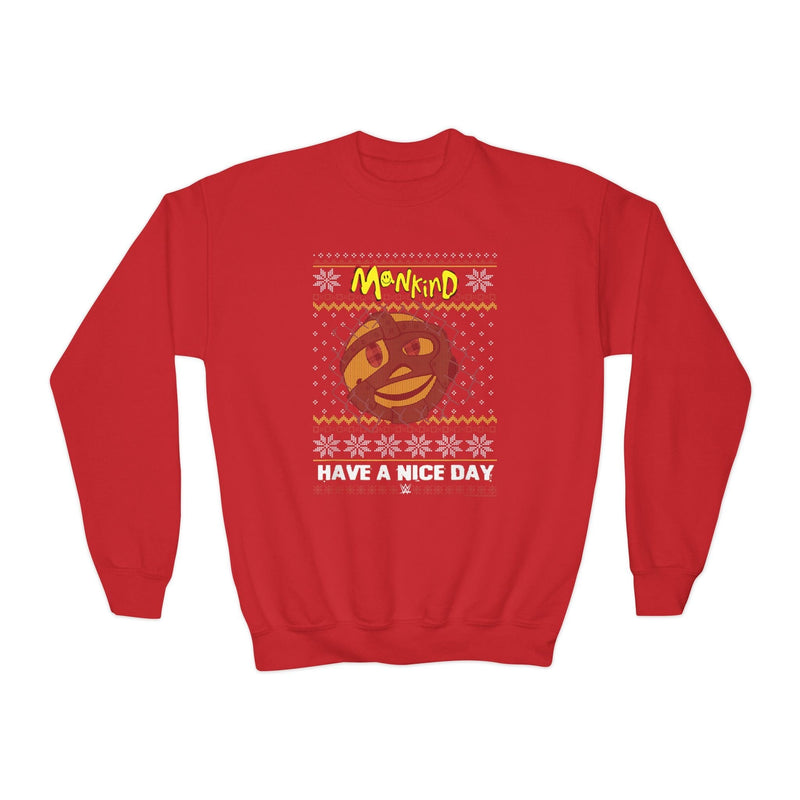 Load image into Gallery viewer, Mankind Have a Nice Day Red Kids Youth Christmas Sweater Sweatshirt by EWS | Extreme Wrestling Shirts