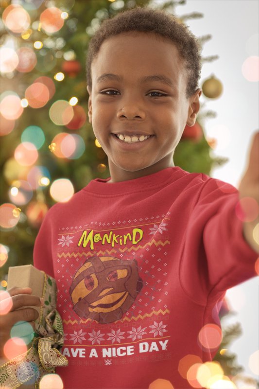 Load image into Gallery viewer, Mankind Have a Nice Day Red Kids Youth Christmas Sweater Sweatshirt by EWS | Extreme Wrestling Shirts