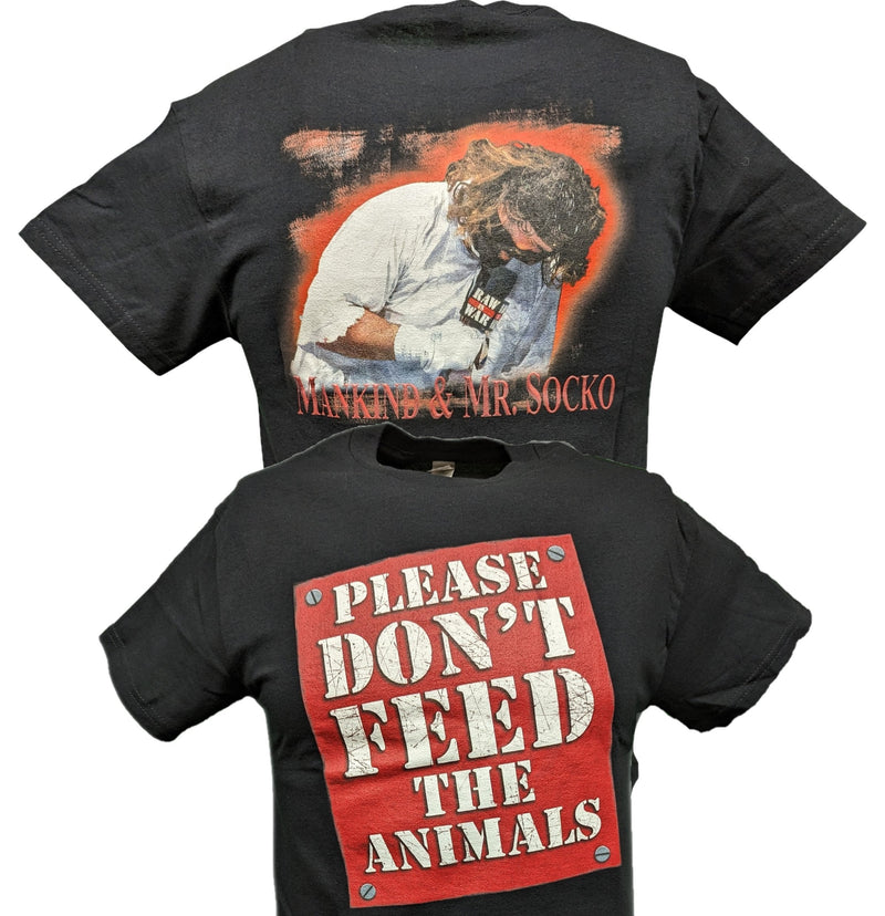Load image into Gallery viewer, Mankind Mick Foley Mr Socko Don't Feed Animals Mens T-shirt by EWS | Extreme Wrestling Shirts