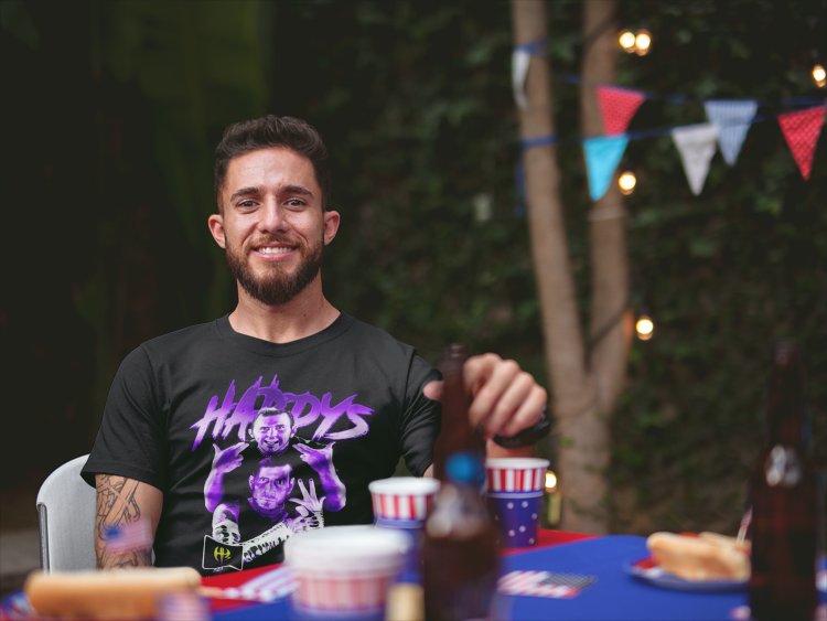 Load image into Gallery viewer, Matt and Jeff The Hardy Boyz Purple Pose Mens Black T-shirt by WWE | Extreme Wrestling Shirts