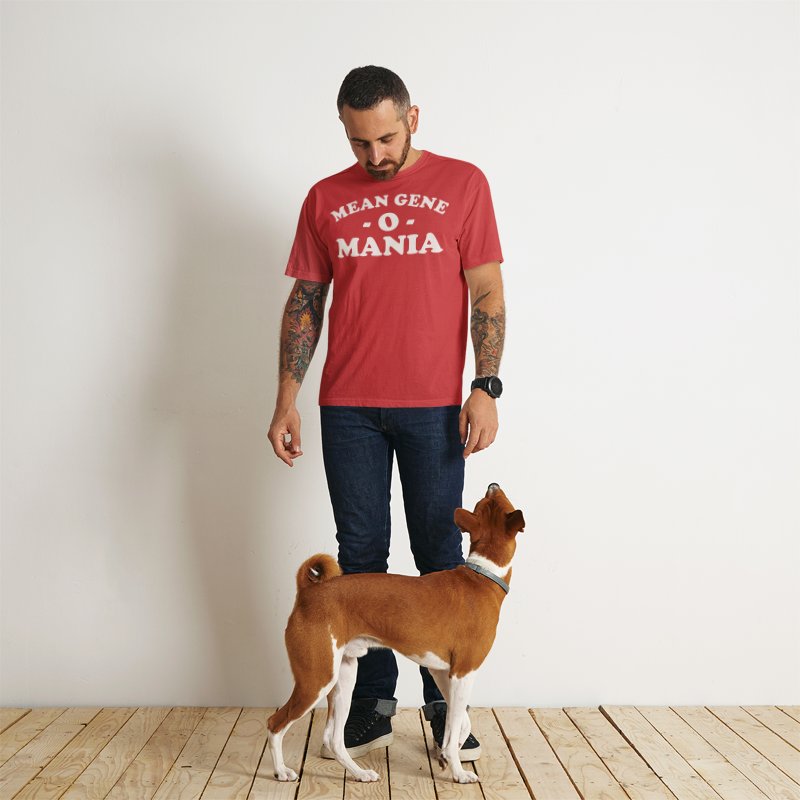 Load image into Gallery viewer, Mean Gene O Mania Okerland Retro Red T-shirt by EWS | Extreme Wrestling Shirts