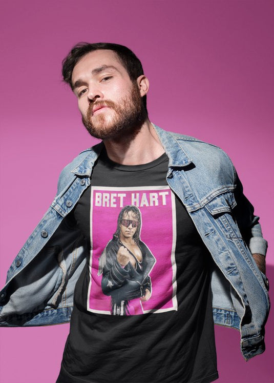 Bret Hart Pink Pose Black T-shirt