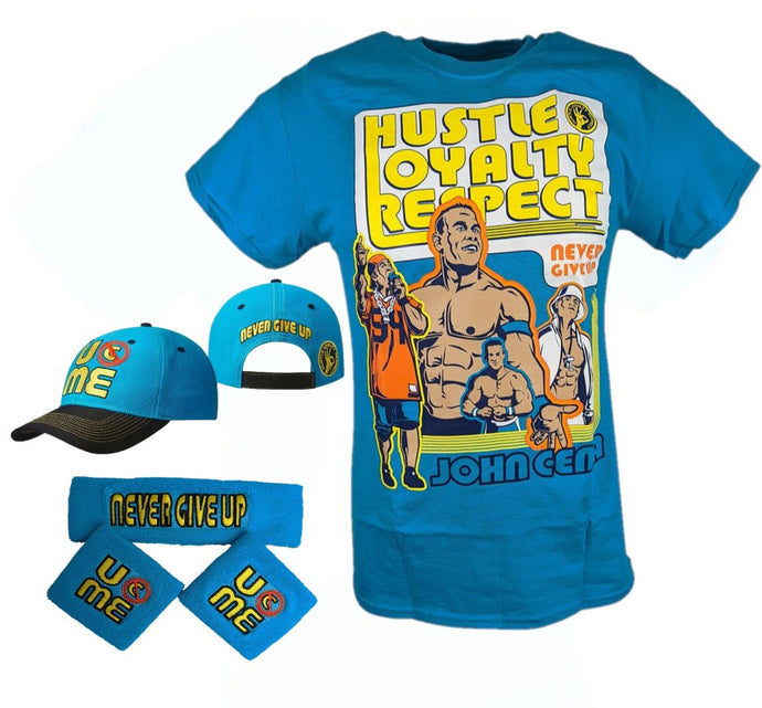 John Cena Boys Blue Throwback Kids Costume T-shirt Hat Wristbands